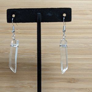 Drop Natural Raw Quartz Matte Earrings Energy Healing Silver white crystal point